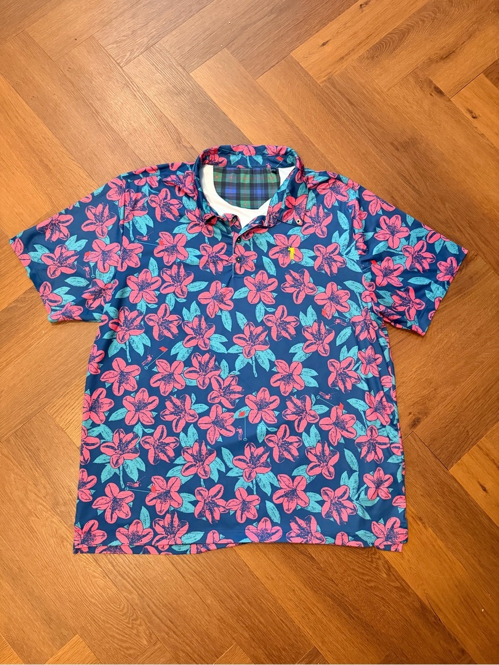 William Murray Golf Floral Performance Polo Men’s XXL Blue Pink Hawaiian Shirt